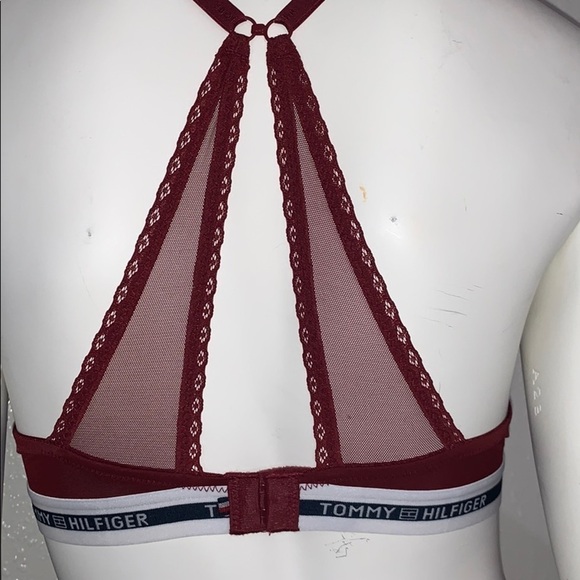 TOMMY HILFIGER LOGO SEAMLESS LACE TRIM PUSH-UP CONVERTIBLE BRA CABERNET 34C - Picture 6 of 8